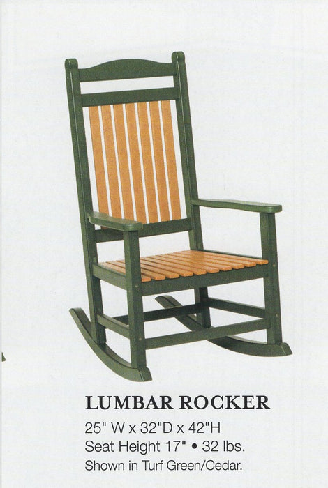 Amish-Made Poly Lumbar Porch Rocker, Rocking Chair - Local Purchase at our Boutique in Downingtown PA only