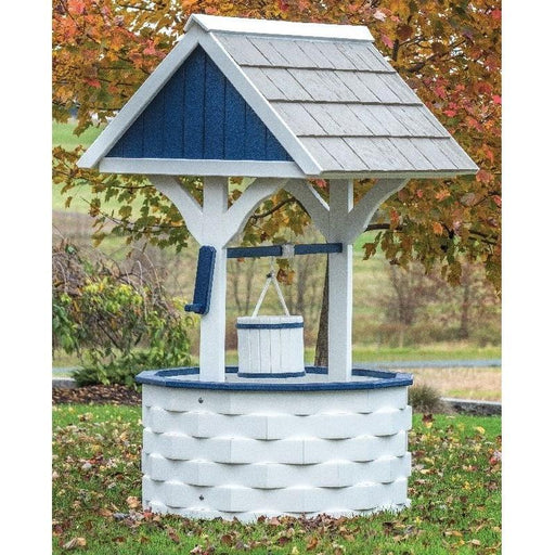 Amish-Made Poly Wishing Well, White with Patriotic Blue Trim