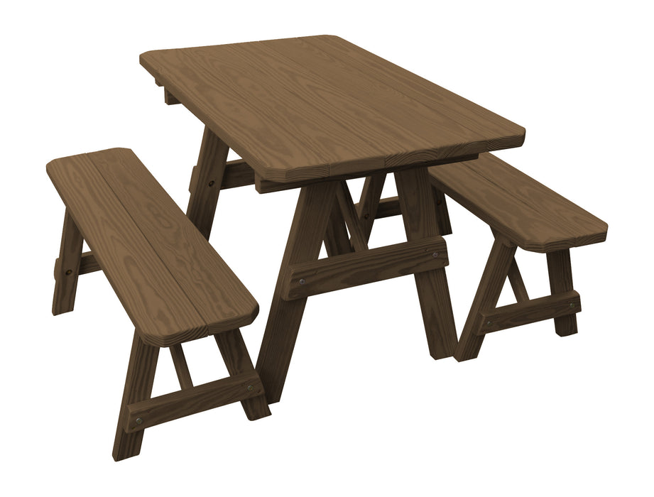 A&L Furniture Co. Amish-Made Pine Traditional Picnic Tables with Benches