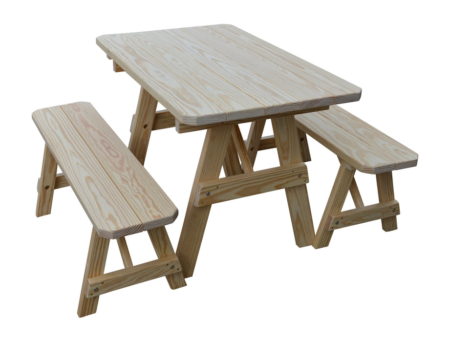 A&L Furniture Co. Amish-Made Pine Traditional Picnic Tables with Benches