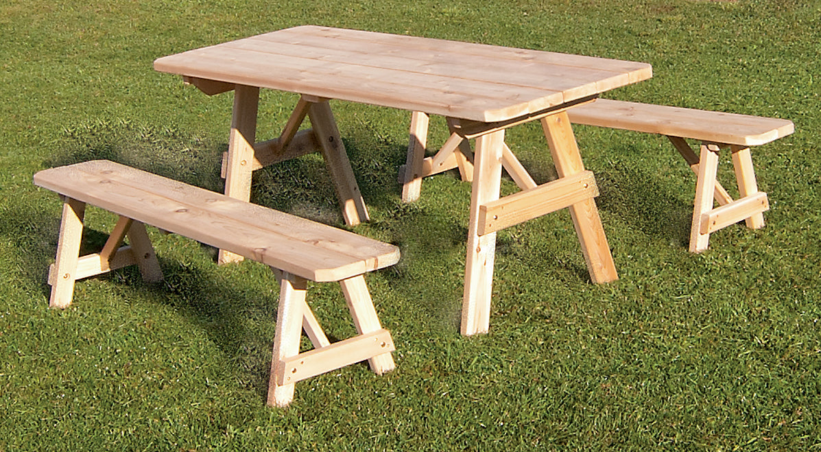 A&L Furniture Co. Amish-Made Cedar Traditional Picnic Tables with Benches