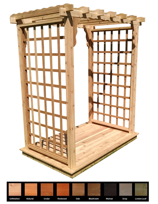 Amish-Made 5' Cedar Arbor with Deck & Swing - Available in 4 Styles, 9 Colors