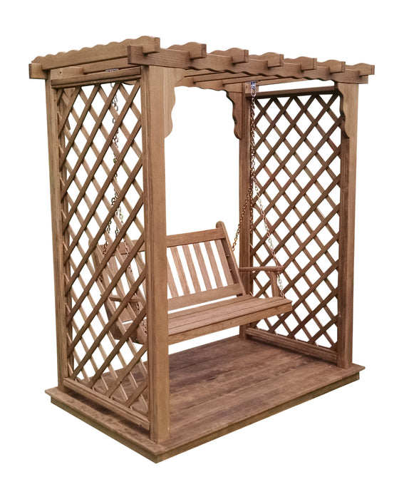 Amish-Made 5' Pine Arbor with Deck & Swing - Available in 4 Styles, 10 Colors