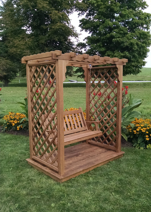 Amish-Made 5' Pine Arbor with Deck & Swing - Available in 4 Styles, 10 Colors