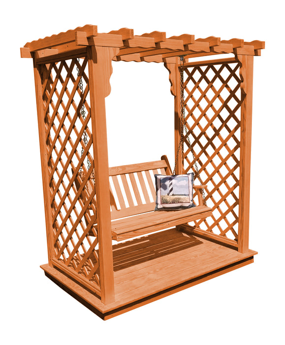 Amish-Made 6' Pine Arbor with Deck & Swing - Available in 4 Styles, 10 Colors