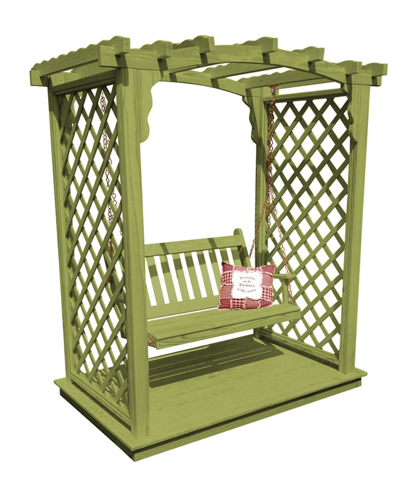 Amish-Made 6' Pine Arbor with Deck & Swing - Available in 4 Styles, 10 Colors