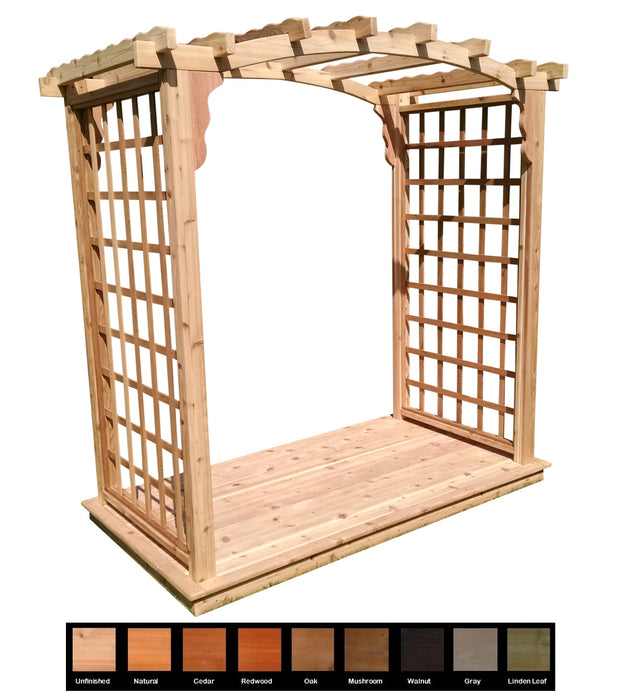Amish-Made 6' Cedar Arbor with Deck & Swing - Available in 4 Styles, 9 Colors