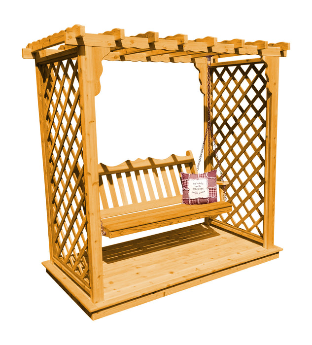 Amish-Made 5' Cedar Arbor with Deck & Swing - Available in 4 Styles, 9 Colors