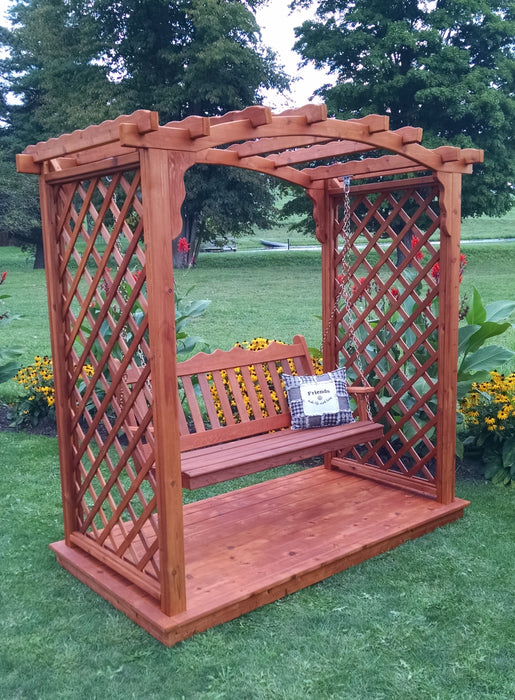 Amish-Made 5' Cedar Arbor with Deck & Swing - Available in 4 Styles, 9 Colors