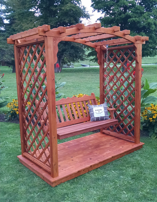 Amish-Made 6' Cedar Arbor with Deck & Swing - Available in 4 Styles, 9 Colors