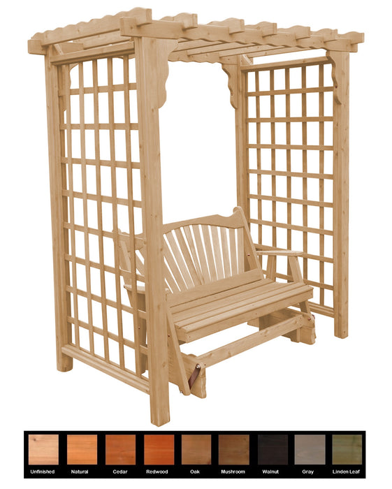 Amish-Made 6' Cedar Arbor with Deck & Glider - Available in 4 Styles, 9 Colors