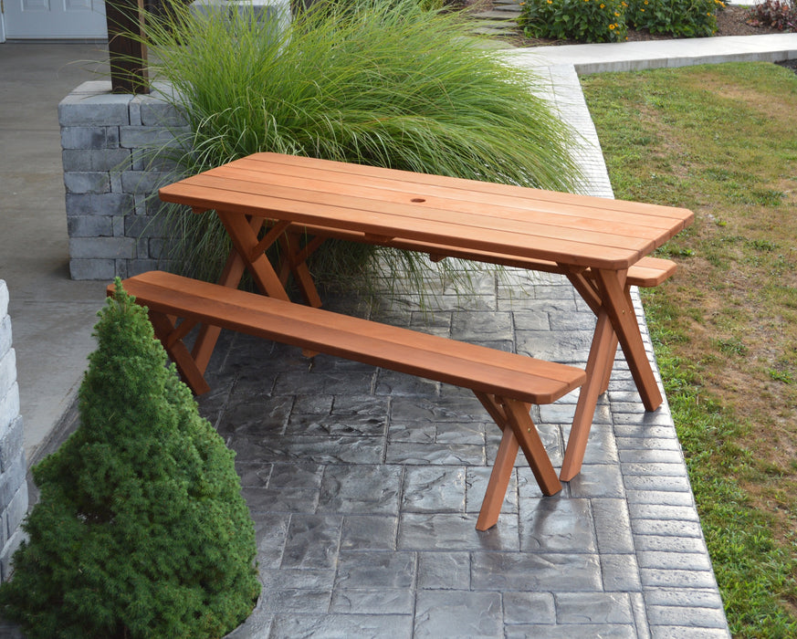 A&L Furniture Co. Amish-Made Cedar Cross-Leg Picnic Tables with Benches