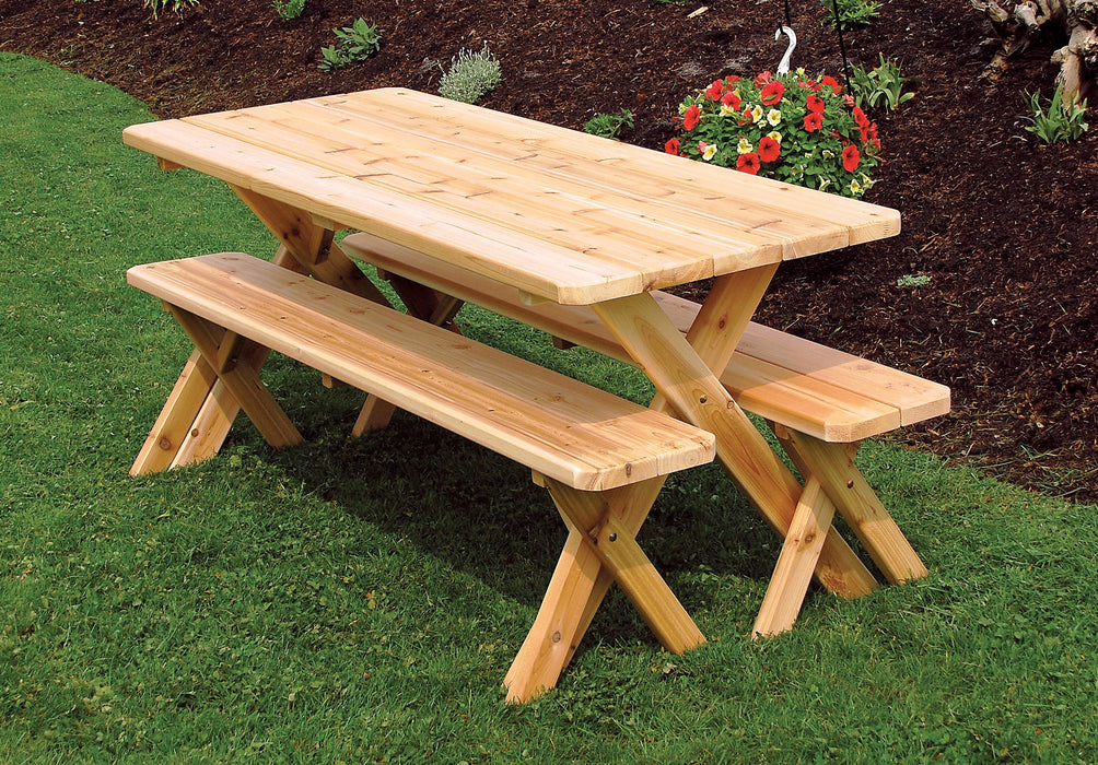 A&L Furniture Co. Amish-Made Cedar Cross-Leg Picnic Tables with Benches