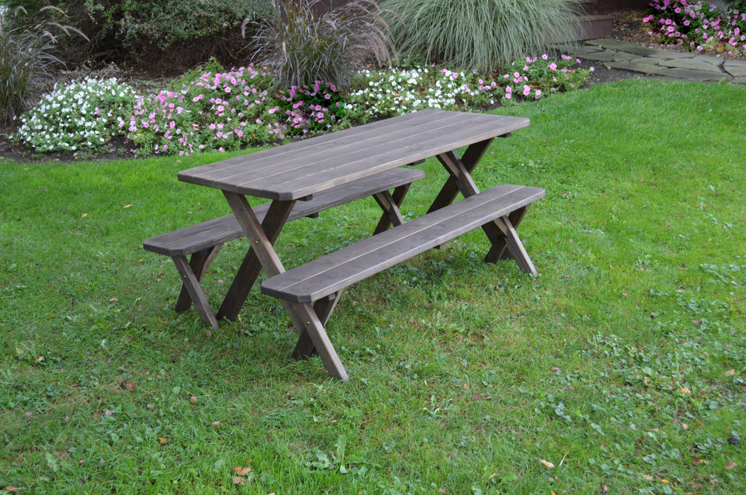 A&L Furniture Co. Amish-Made Pressure-Treated Pine Cross-Leg Picnic Tables with Benches