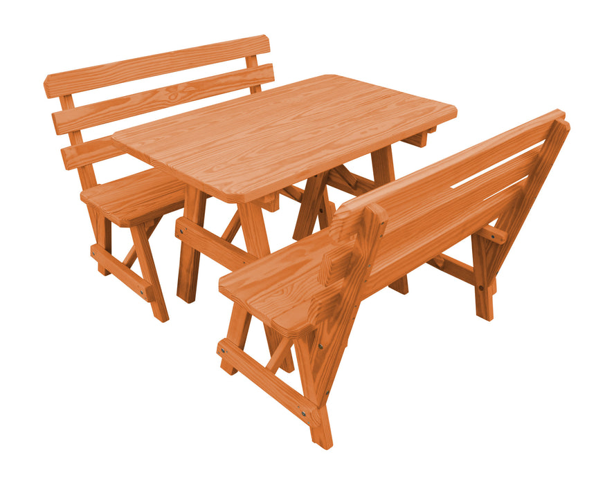 A&L Furniture Co. Amish-Made Pine Traditional Picnic Tables with Backed Benches