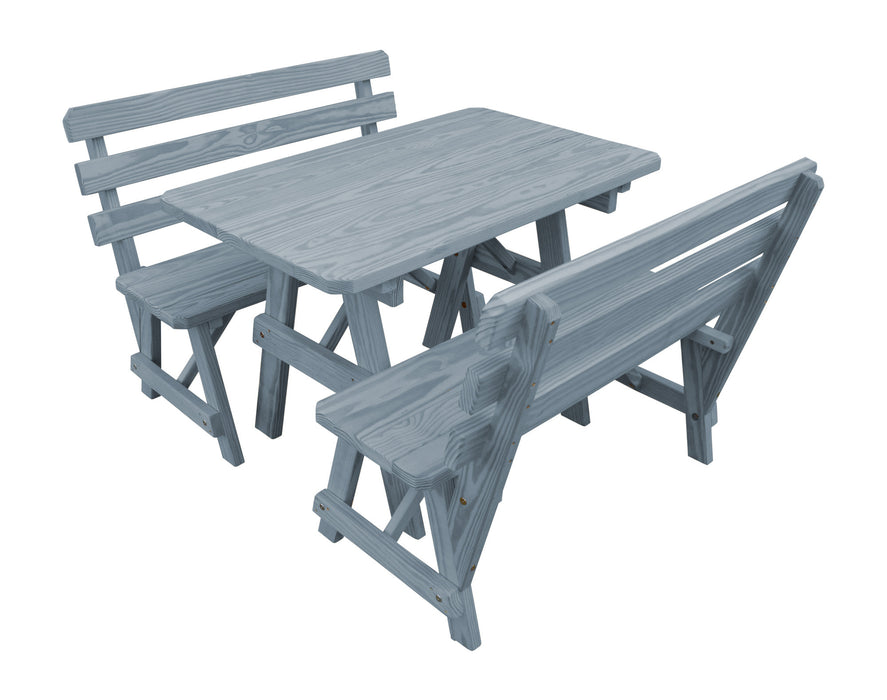 A&L Furniture Co. Amish-Made Pine Traditional Picnic Tables with Backed Benches