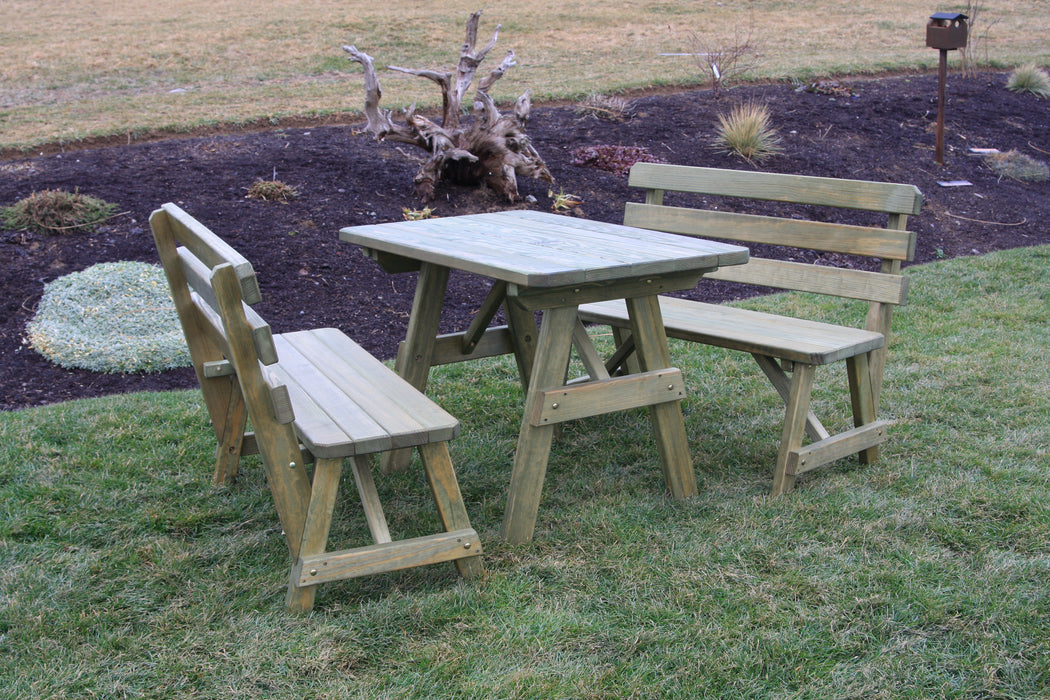 A&L Furniture Co. Amish-Made Pine Traditional Picnic Tables with Backed Benches