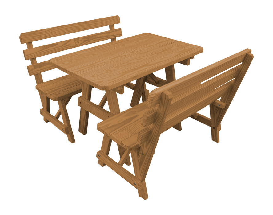 A&L Furniture Co. Amish-Made Pine Traditional Picnic Tables with Backed Benches