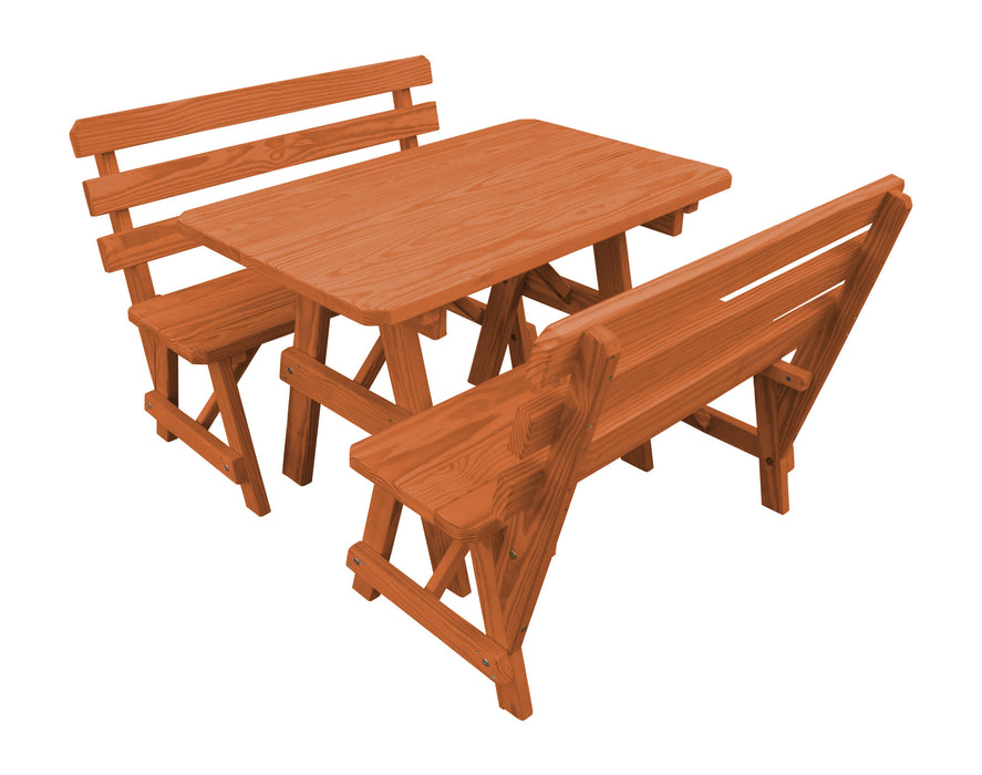 A&L Furniture Co. Amish-Made Pine Traditional Picnic Tables with Backed Benches