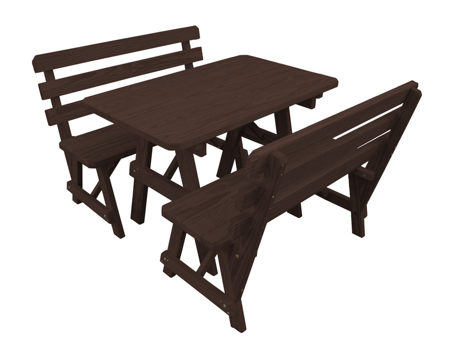 A&L Furniture Co. Amish-Made Pine Traditional Picnic Tables with Backed Benches