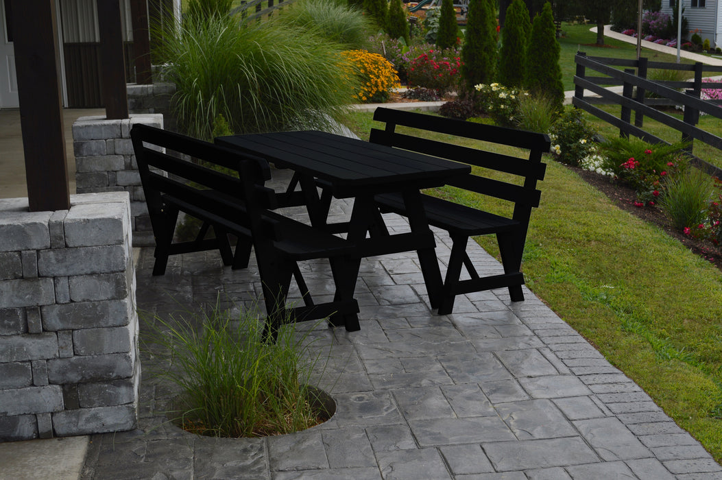 A&L Furniture Co. Amish-Made Pine Traditional Picnic Tables with Backed Benches
