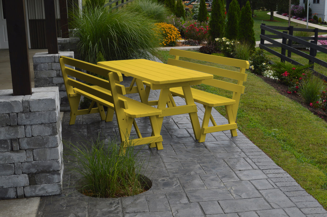A&L Furniture Co. Amish-Made Pine Traditional Picnic Tables with Backed Benches