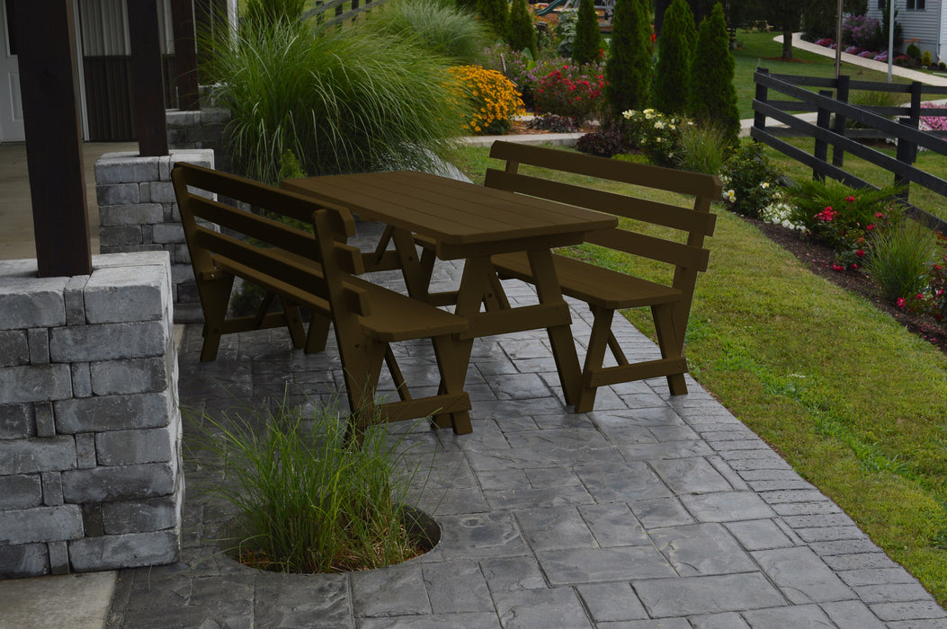 A&L Furniture Co. Amish-Made Pine Traditional Picnic Tables with Backed Benches