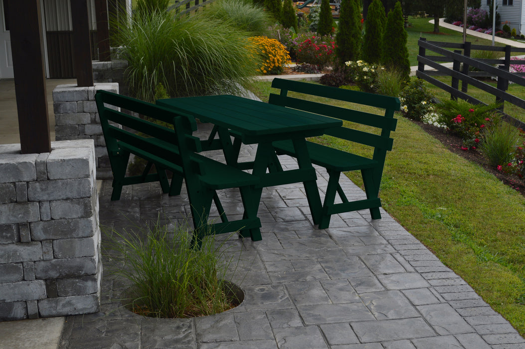 A&L Furniture Co. Amish-Made Pine Traditional Picnic Tables with Backed Benches