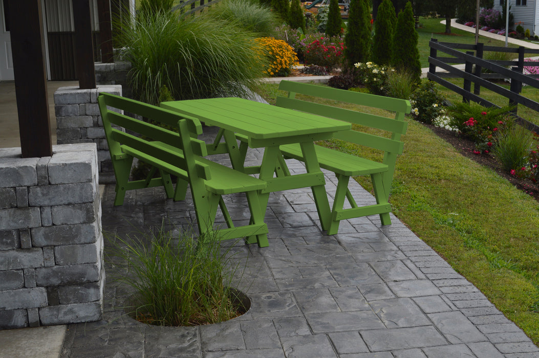 A&L Furniture Co. Amish-Made Pine Traditional Picnic Tables with Backed Benches