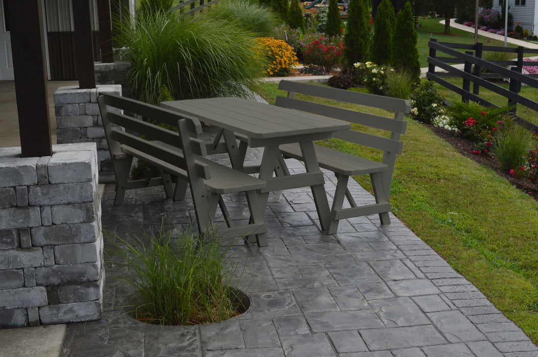 A&L Furniture Co. Amish-Made Pine Traditional Picnic Tables with Backed Benches