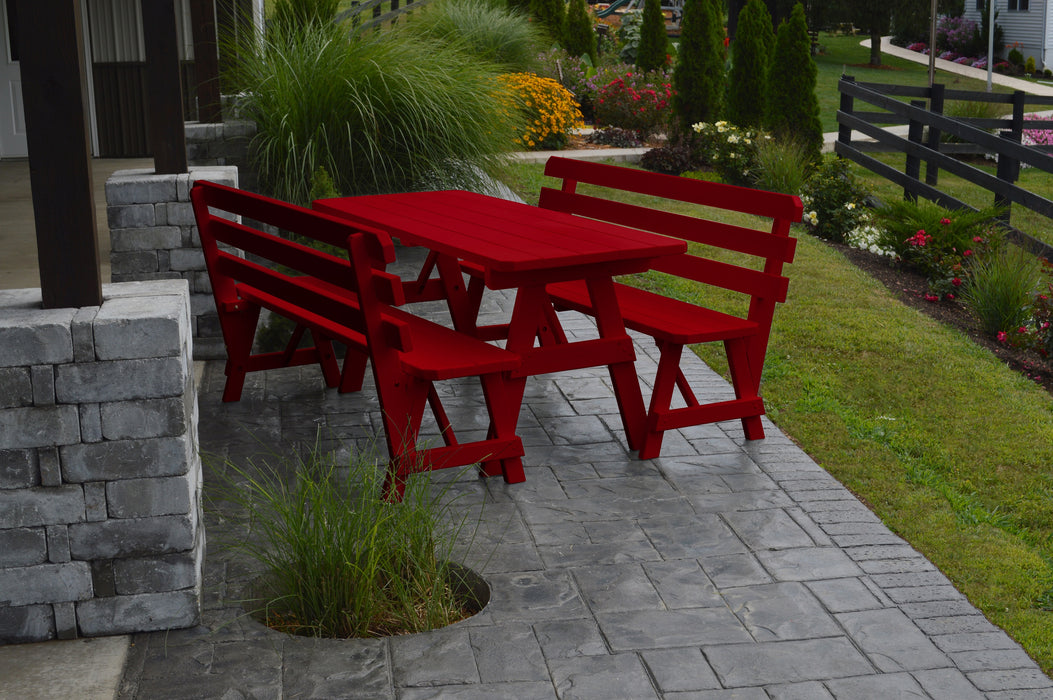 A&L Furniture Co. Amish-Made Pine Traditional Picnic Tables with Backed Benches
