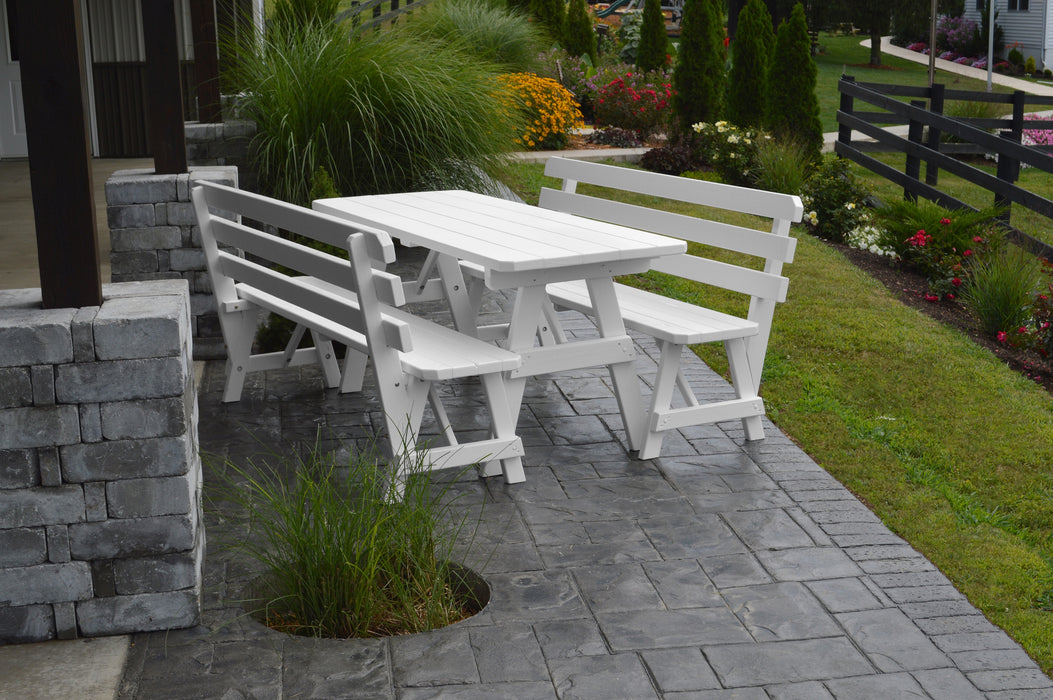 A&L Furniture Co. Amish-Made Pine Traditional Picnic Tables with Backed Benches
