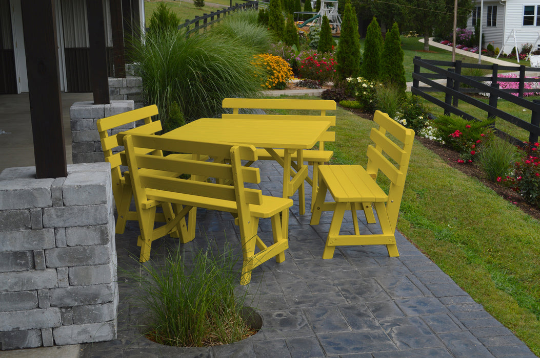 A&L Furniture Co. 43" Amish-Made Square Pine Picnic Table with Backed Benches