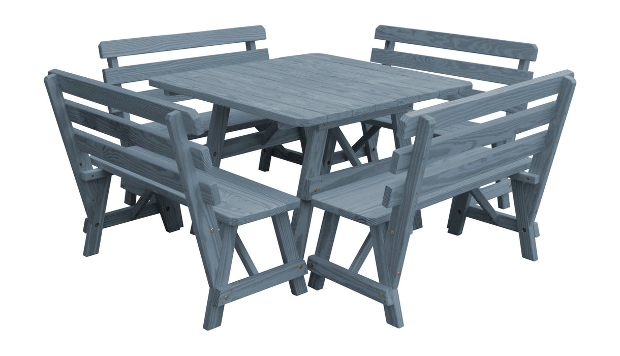 A&L Furniture Co. 43" Amish-Made Square Pine Picnic Table with Backed Benches
