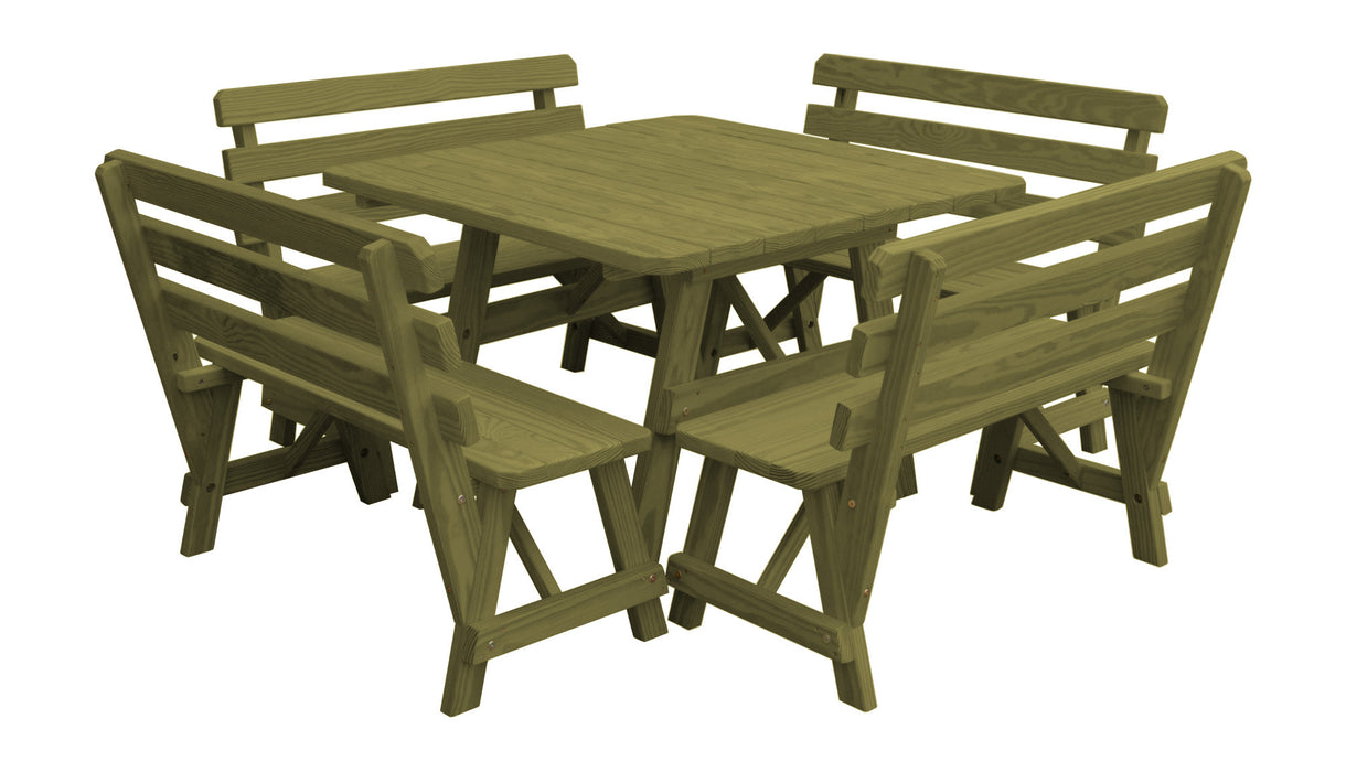 A&L Furniture Co. 43" Amish-Made Square Pine Picnic Table with Backed Benches
