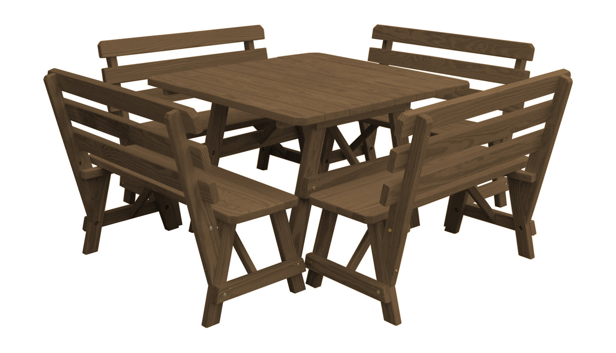 A&L Furniture Co. 43" Amish-Made Square Pine Picnic Table with Backed Benches
