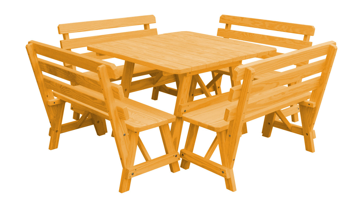 A&L Furniture Co. 43" Amish-Made Square Pine Picnic Table with Backed Benches
