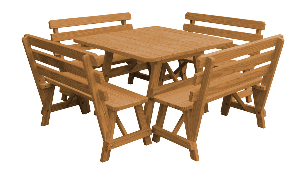 A&L Furniture Co. 43" Amish-Made Square Pine Picnic Table with Backed Benches