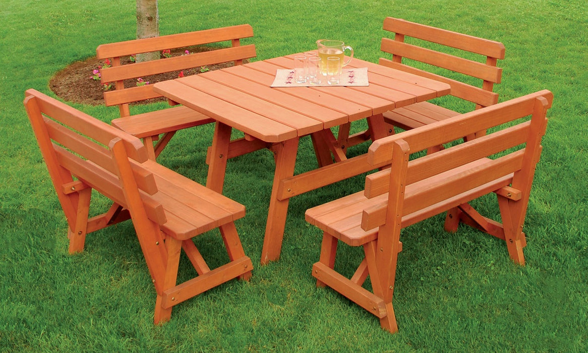 A&L Furniture Co. 43" Amish-Made Square Pine Picnic Table with Backed Benches