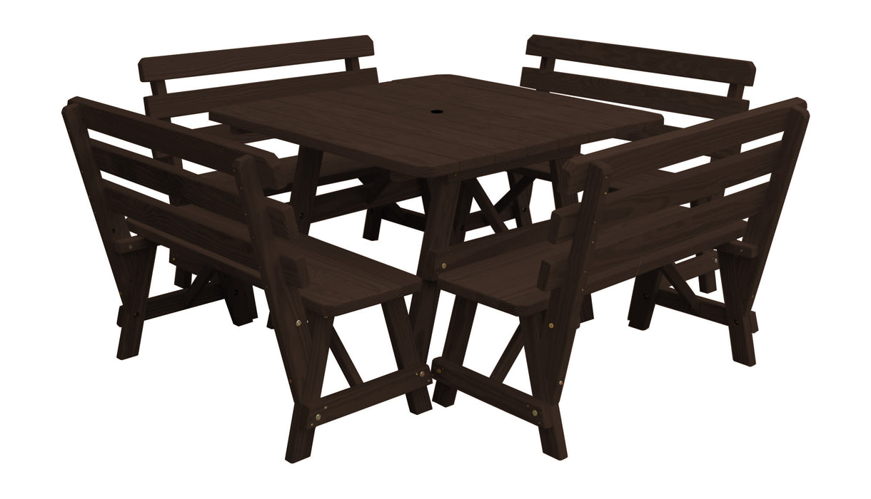 A&L Furniture Co. 43" Amish-Made Square Pine Picnic Table with Backed Benches
