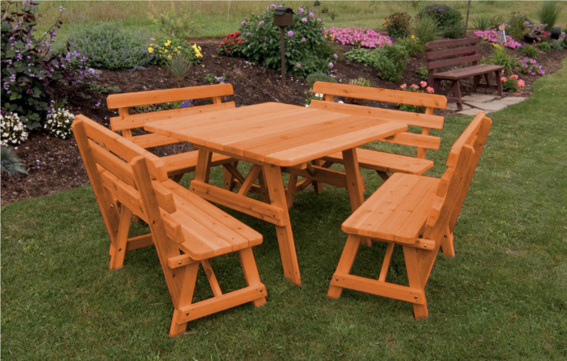 A&L Furniture Co. 43" Amish-Made Square Cedar Picnic Table with Backed Benches