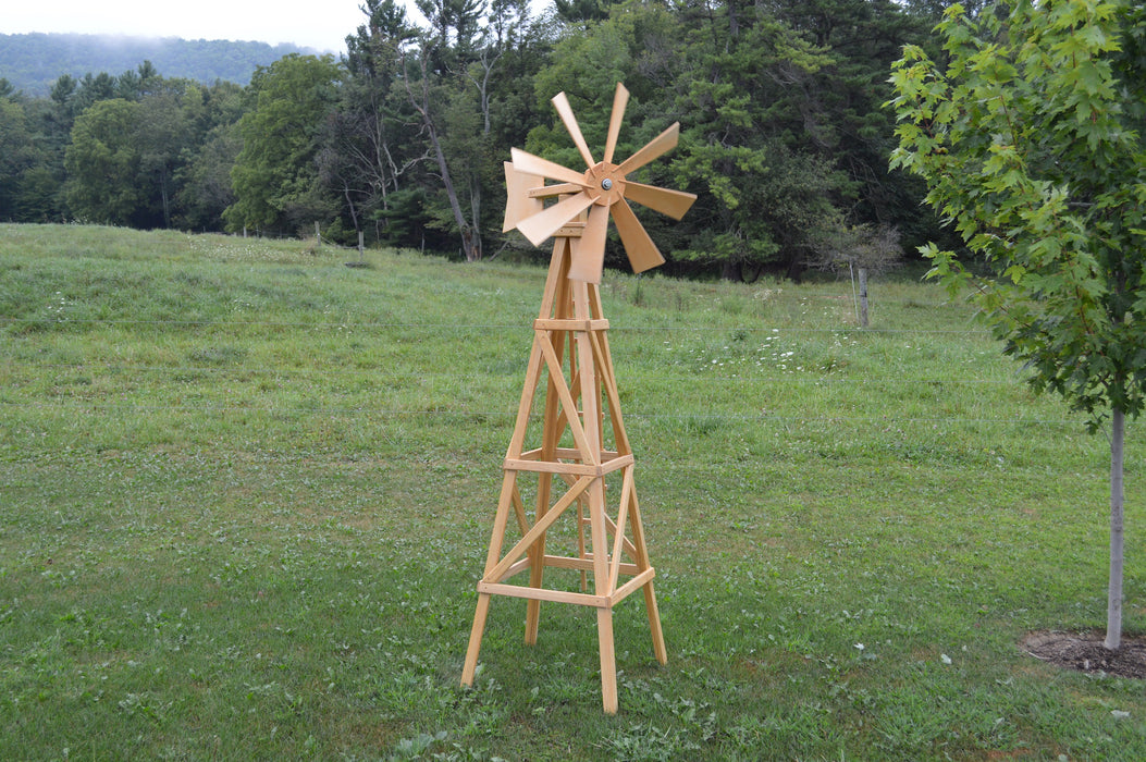 Amish-Made 82" Stained Wooden Farm Windmill Yard Decorations