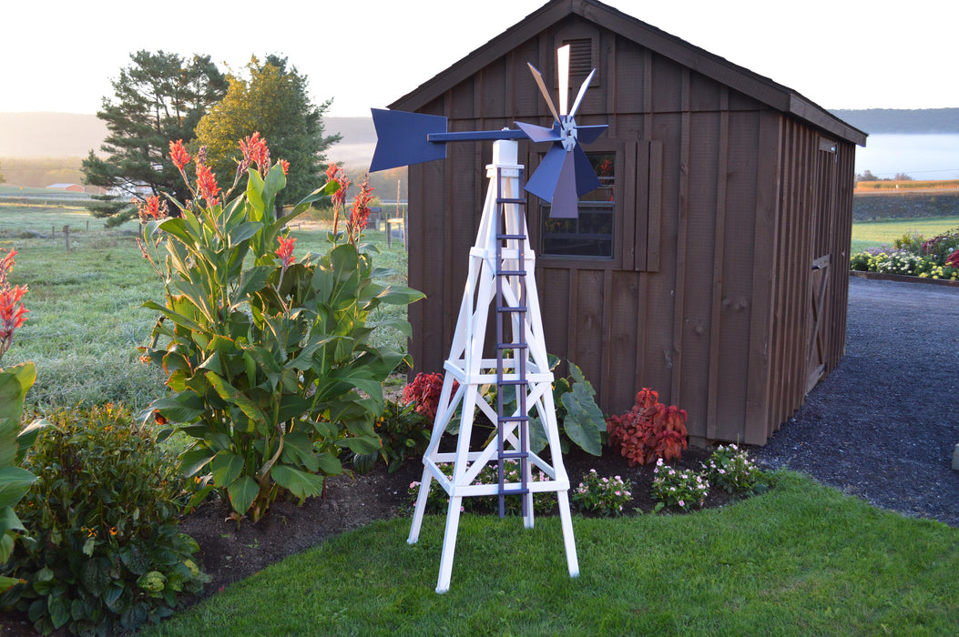 Amish-Made 82" Painted Wooden Farm Windmill Yard Decorations