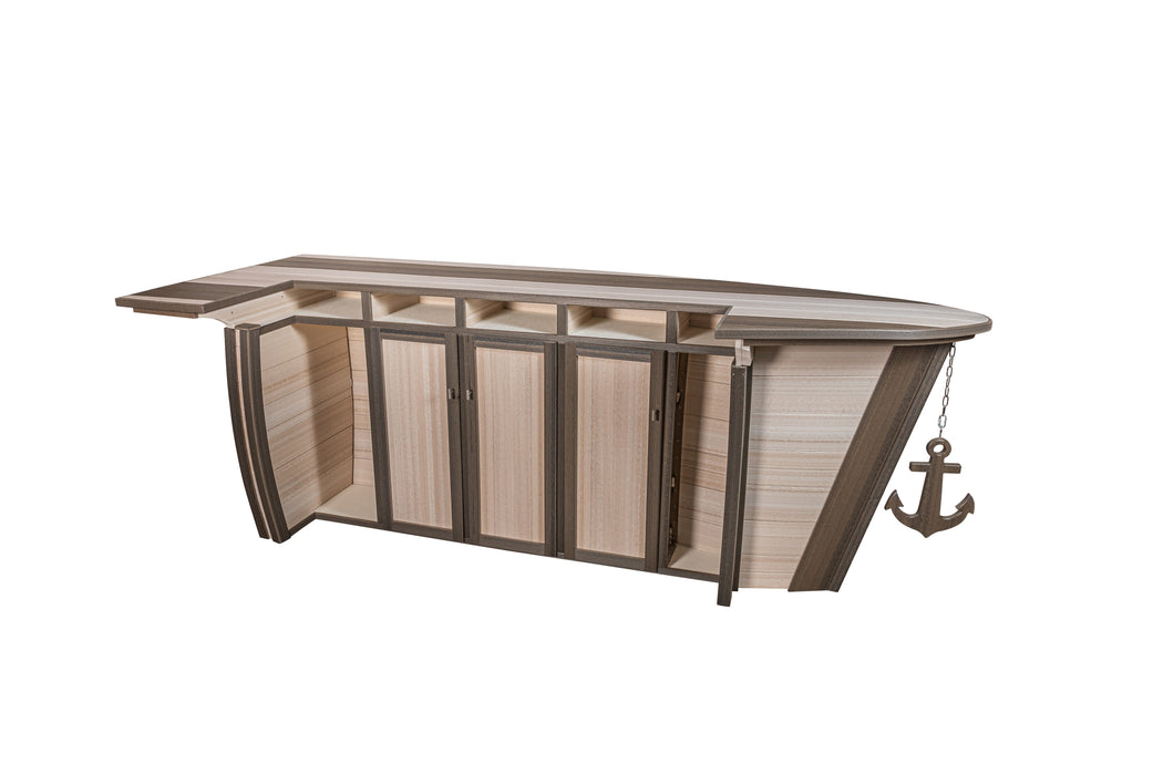 Amish-Made Anchor Avenue Collection 118" Boat-Shaped Poly Bar Table with Shelves and Cabinets