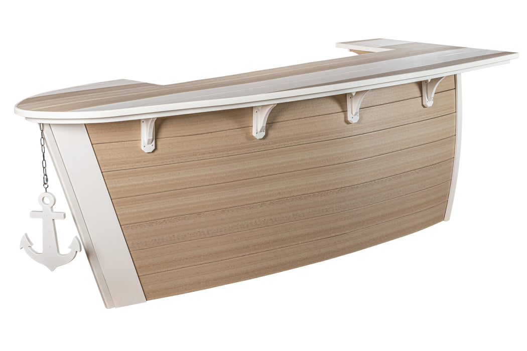 Amish-Made Anchor Avenue Collection 118" Boat-Shaped Poly Bar Table with Shelves and Cabinets