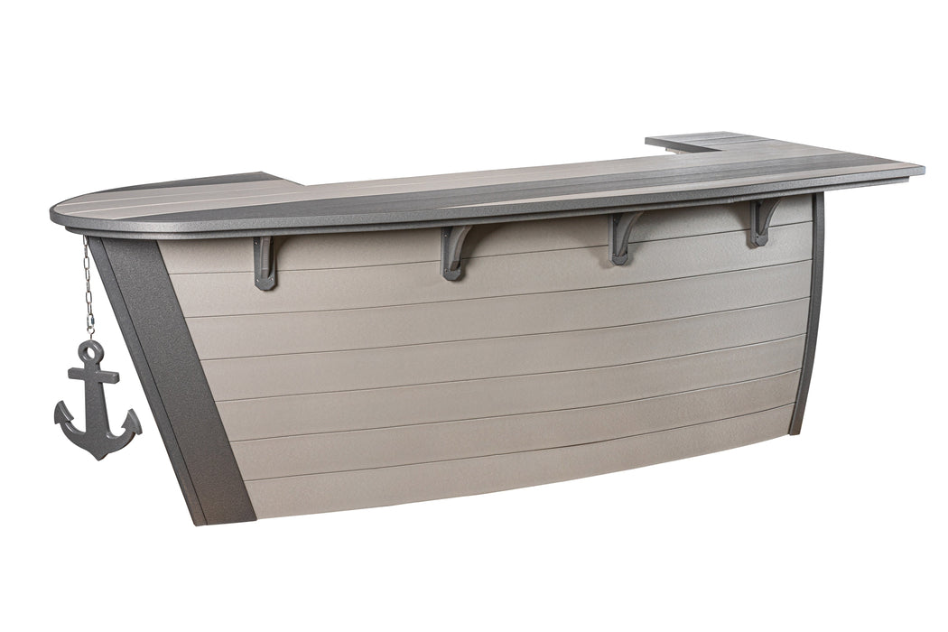 Amish-Made Anchor Avenue Collection 118" Boat-Shaped Poly Bar Table with Shelves and Cabinets