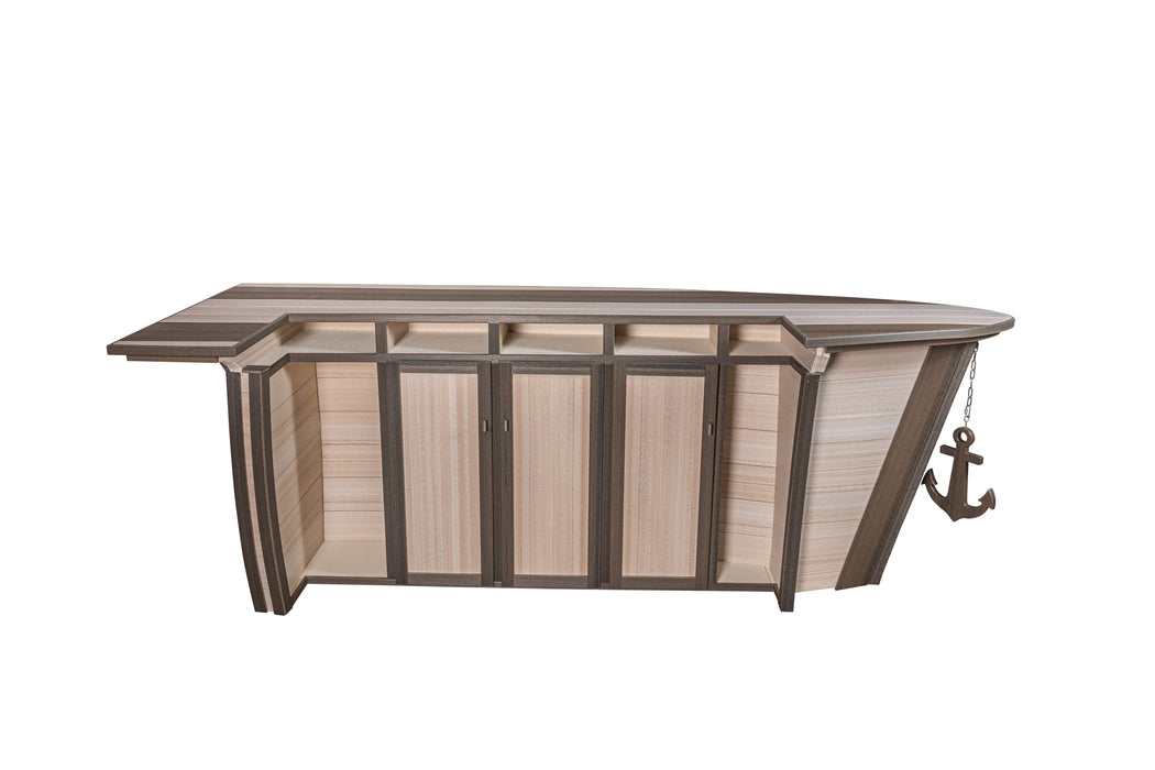 Amish-Made Anchor Avenue Collection 118" Boat-Shaped Poly Bar Table with Shelves and Cabinets