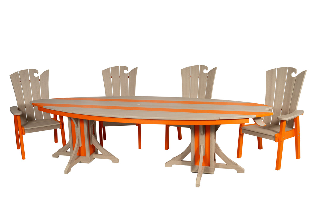 Amish-Made SurfAira Collection 10' Surfboard-Shaped Poly Dining Table Set