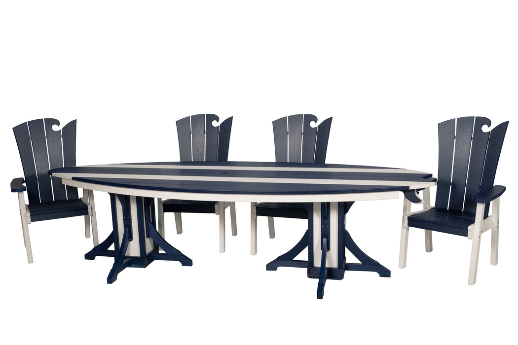 Amish-Made SurfAira Collection 10' Surfboard-Shaped Poly Dining Table Set