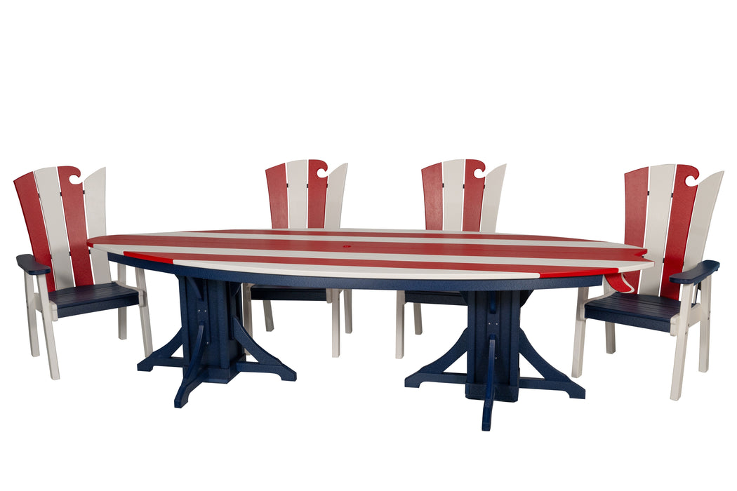 Amish-Made SurfAira Collection 10' Surfboard-Shaped Poly Dining Table Set